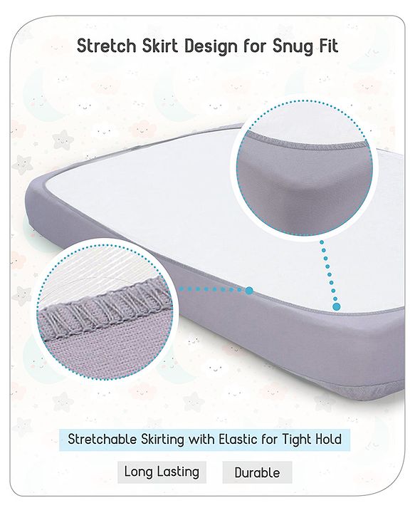 Babyhug Waterproof 100% Terry Cotton Breathable Fitted Mattress Protector Cover - Grey