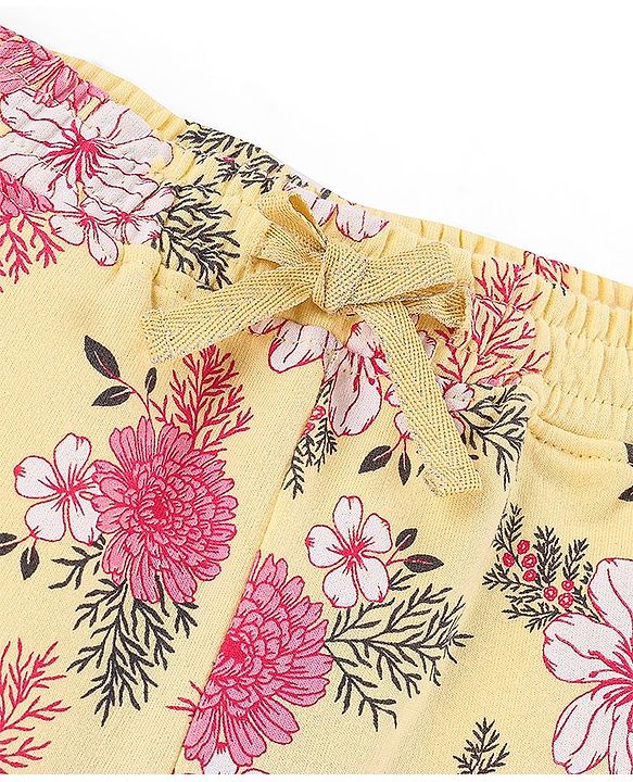 Pine Kids 100% Cotton Knit Mid Thigh Length Shorts Floral Printed - Yellow