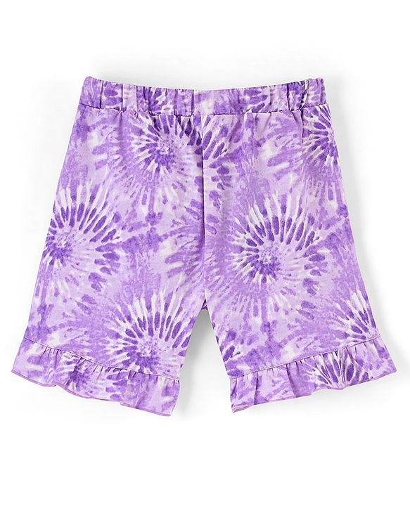 Pine Kids 100% Cotton Knit Mid Thigh Length Tie Dye Printed Skort With Wrap Around Tie Up - Purple