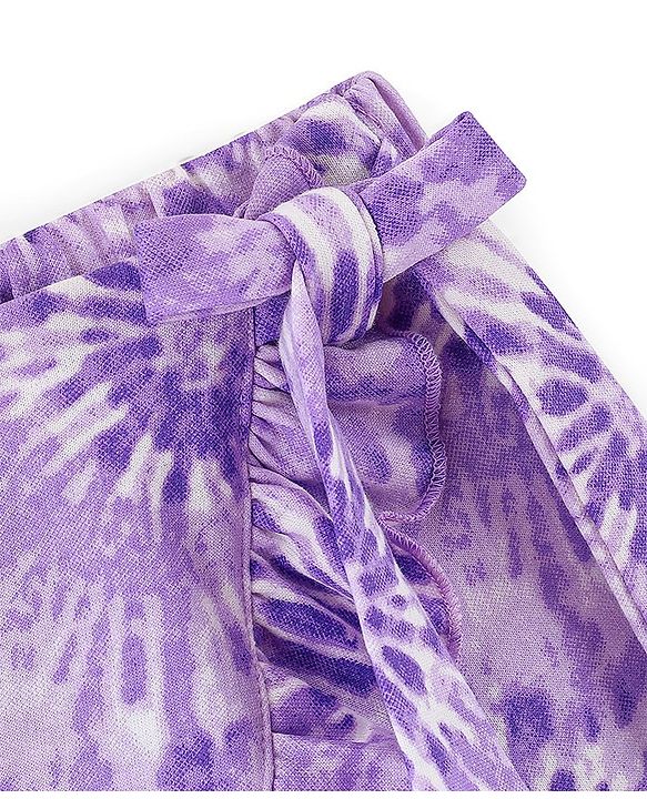 Pine Kids 100% Cotton Knit Mid Thigh Length Tie Dye Printed Skort With Wrap Around Tie Up - Purple