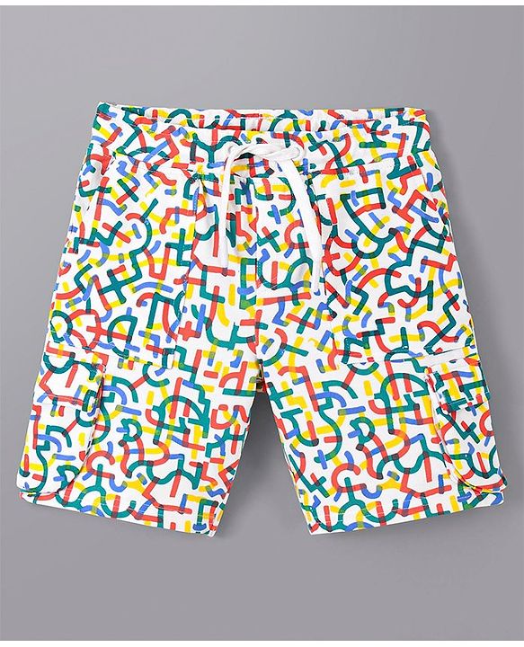 Pine Kids Cotton Knit All over Abstract Printed Shorts - Snow White