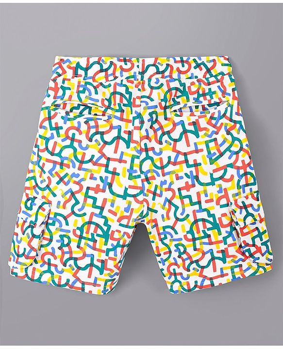 Pine Kids Cotton Knit All over Abstract Printed Shorts - Snow White