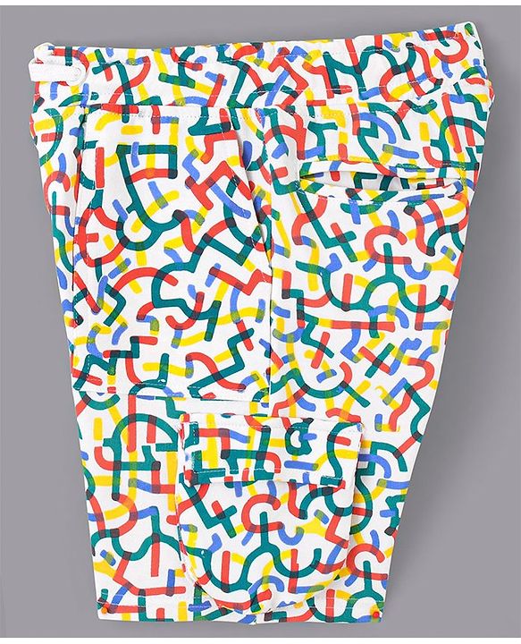 Pine Kids Cotton Knit All over Abstract Printed Shorts - Snow White