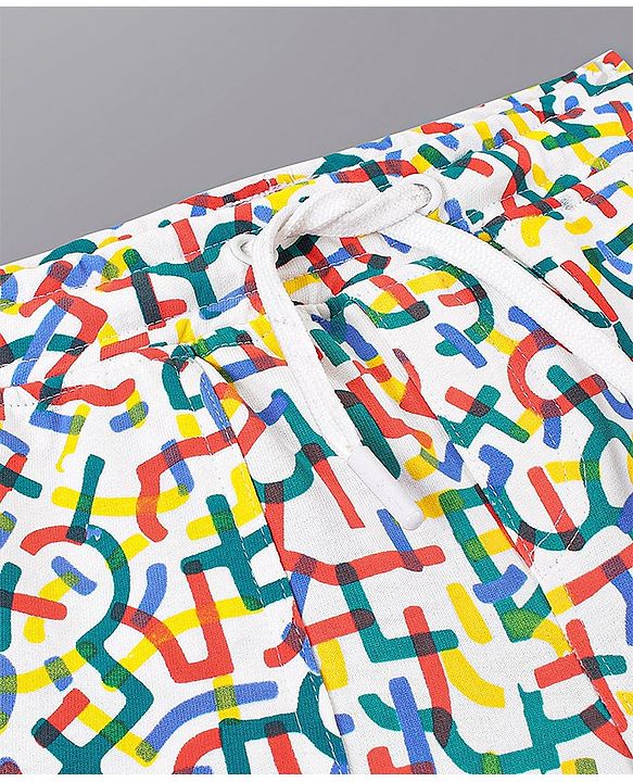 Pine Kids Cotton Knit All over Abstract Printed Shorts - Snow White