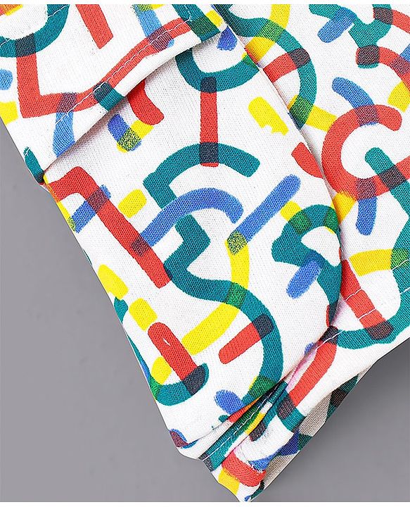 Pine Kids Cotton Knit All over Abstract Printed Shorts - Snow White