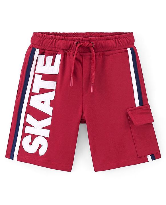 Pine Kids Cotton Knit Knee Length Shorts Skate Applique - Red