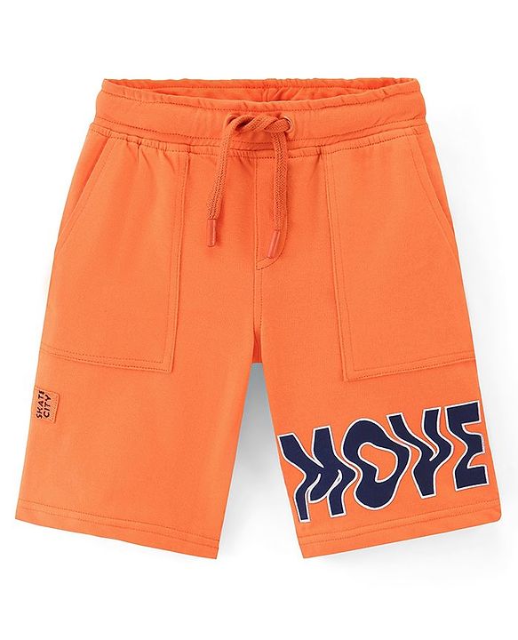 Pine Kids Cotton Knit Knee Length Shorts Move Print - Orange