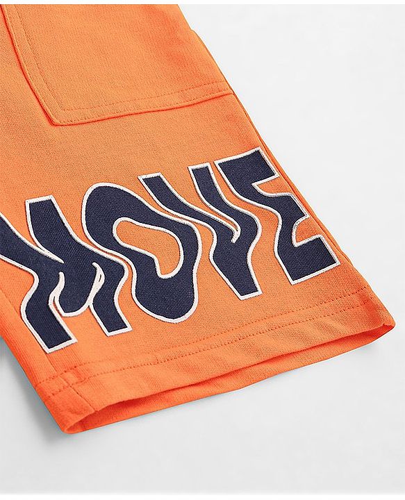 Pine Kids Cotton Knit Knee Length Shorts Move Print - Orange