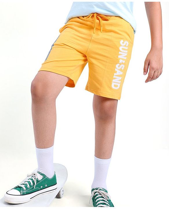 Pine Kids Cotton Knit Knee Length Shorts Sun And Sand Applique - Yellow