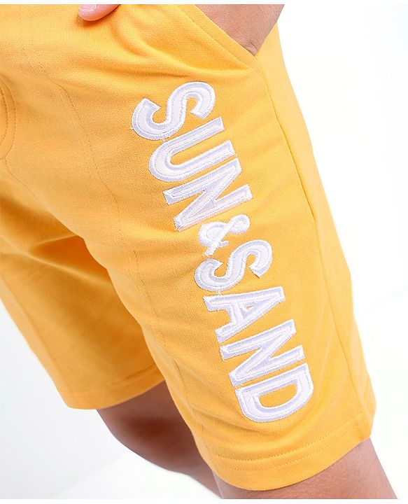 Pine Kids Cotton Knit Knee Length Shorts Sun And Sand Applique - Yellow