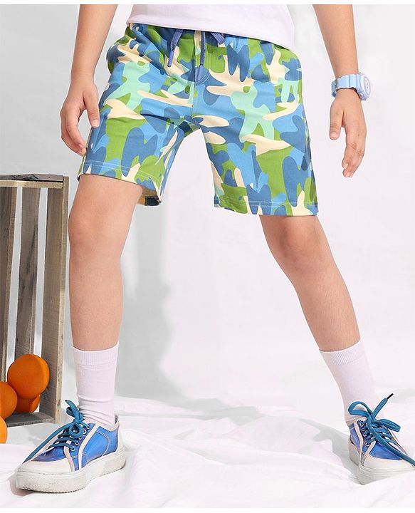 Pine Kids Knee Length Knit Abstract Print Shorts - Blue