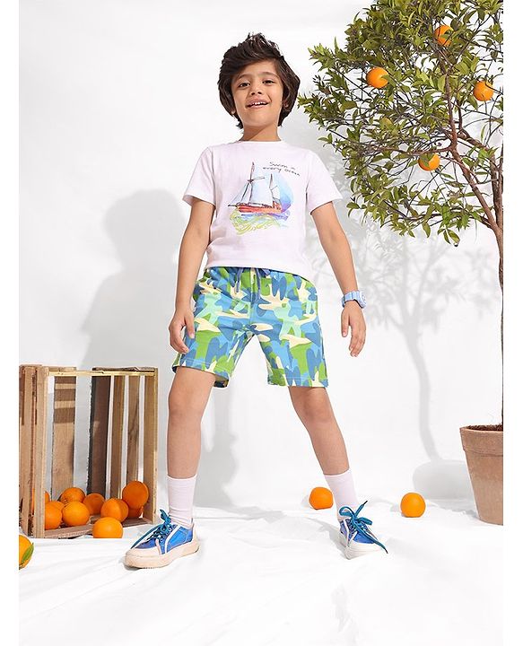 Pine Kids Knee Length Knit Abstract Print Shorts - Blue