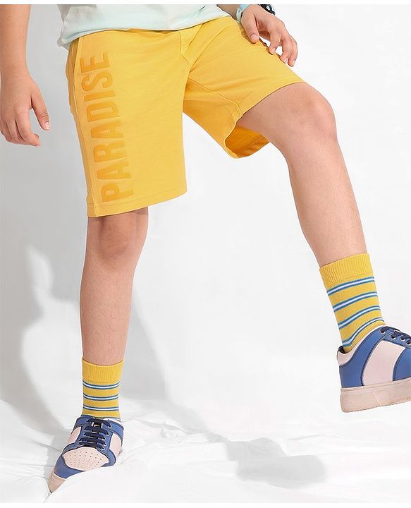 Pine Kids Cotton Knit Knee Length Shorts Paradise Print - Yellow