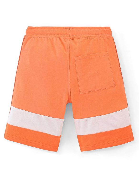 Pine Kids Cotton Knit Knee Length Cut and Sew Power Up Text Print Shorts - Orange