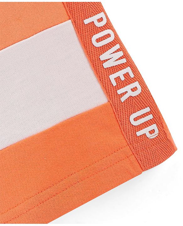 Pine Kids Cotton Knit Knee Length Cut and Sew Power Up Text Print Shorts - Orange