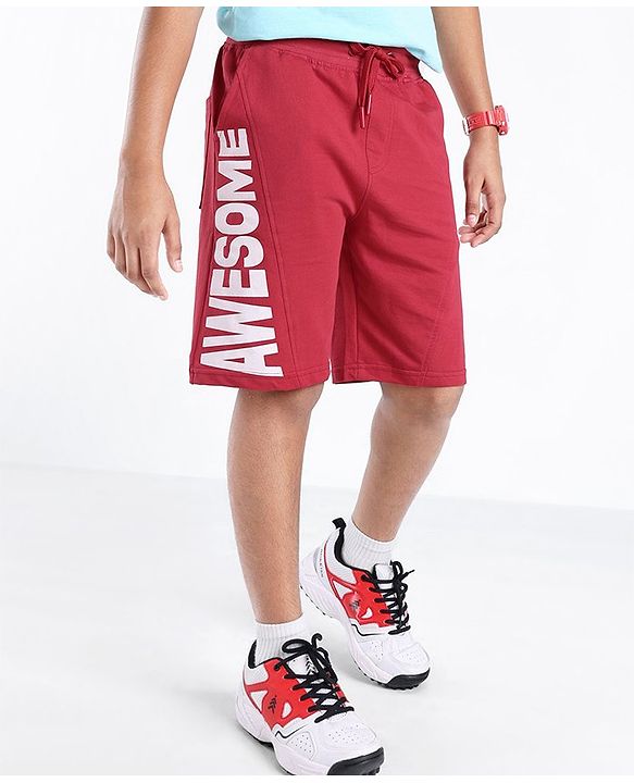 Pine Kids Cotton Knit Knee Length Cut and Sew Shorts With Awesome Printed  - Red