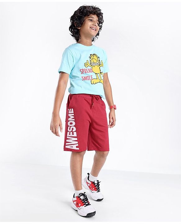 Pine Kids Cotton Knit Knee Length Cut and Sew Shorts With Awesome Printed  - Red