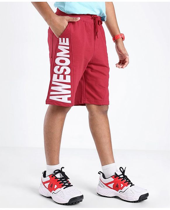Pine Kids Cotton Knit Knee Length Cut and Sew Shorts With Awesome Printed  - Red