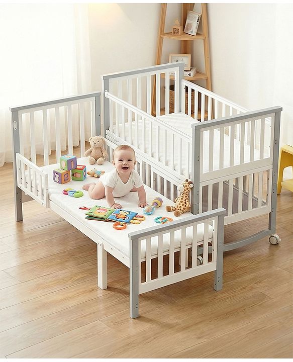 Babyhug Chester 3 in 1 Rocking Cot Cum Junior Bed With Mattress - White