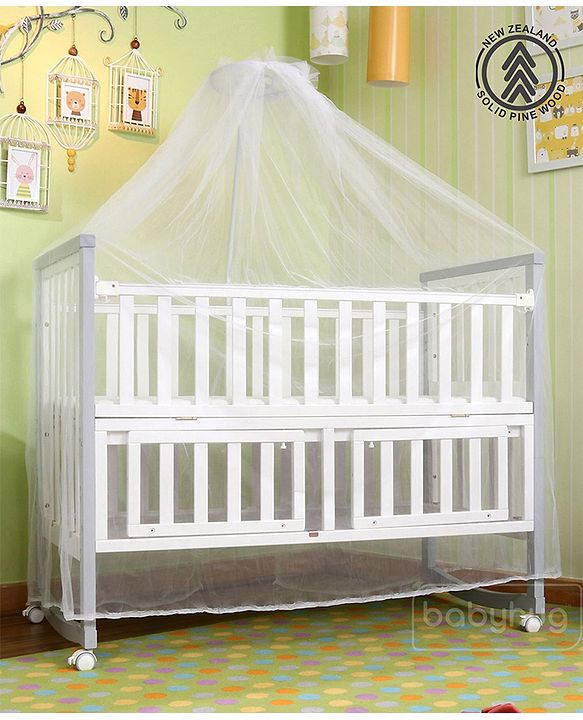 Babyhug Chester 3 in 1 Rocking Cot Cum Junior Bed With Mattress - White