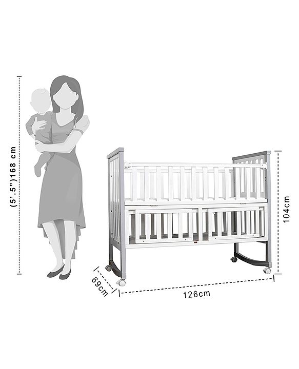 Babyhug Chester 3 in 1 Rocking Cot Cum Junior Bed With Mattress - White