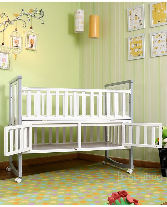 Babyhug Chester 3 in 1 Rocking Cot Cum Junior Bed With Mattress - White