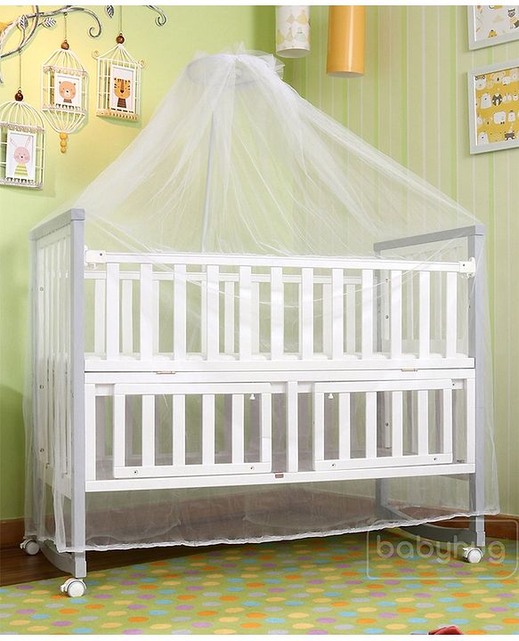 Babyhug Chester 3 in 1 Rocking Cot Cum Junior Bed With Mattress - White