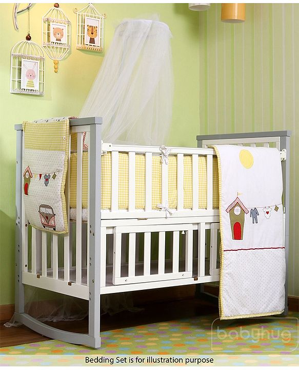 Babyhug Chester 3 in 1 Rocking Cot Cum Junior Bed With Mattress - White