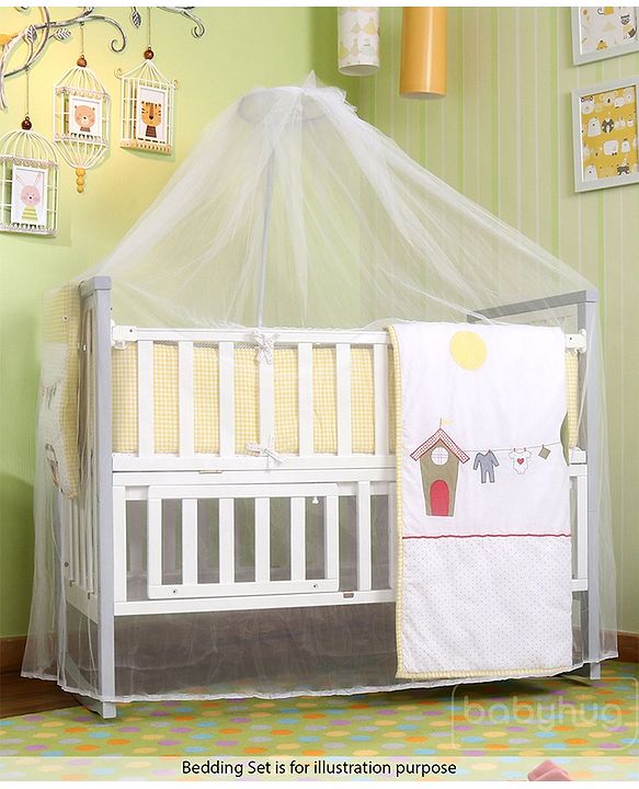 Babyhug Chester 3 in 1 Rocking Cot Cum Junior Bed With Mattress - White