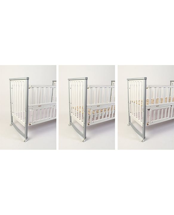 Babyhug Chester 3 in 1 Rocking Cot Cum Junior Bed With Mattress - White