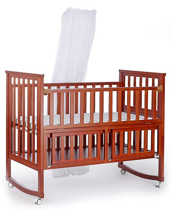 Babyhug Chester 3 In 1 Rocking Cot Cum Junior Bed With Mattress - Dark Brown