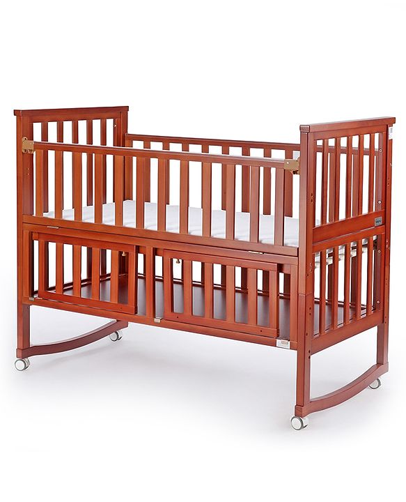 Babyhug Chester 3 In 1 Rocking Cot Cum Junior Bed With Mattress - Dark Brown