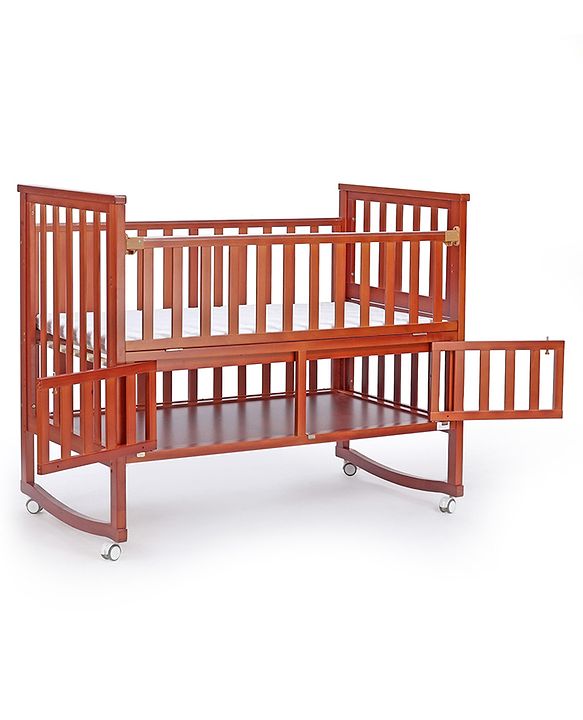 Babyhug Chester 3 In 1 Rocking Cot Cum Junior Bed With Mattress - Dark Brown