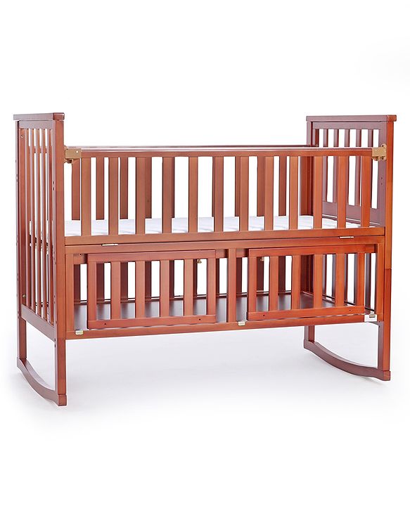 Babyhug Chester 3 In 1 Rocking Cot Cum Junior Bed With Mattress - Dark Brown