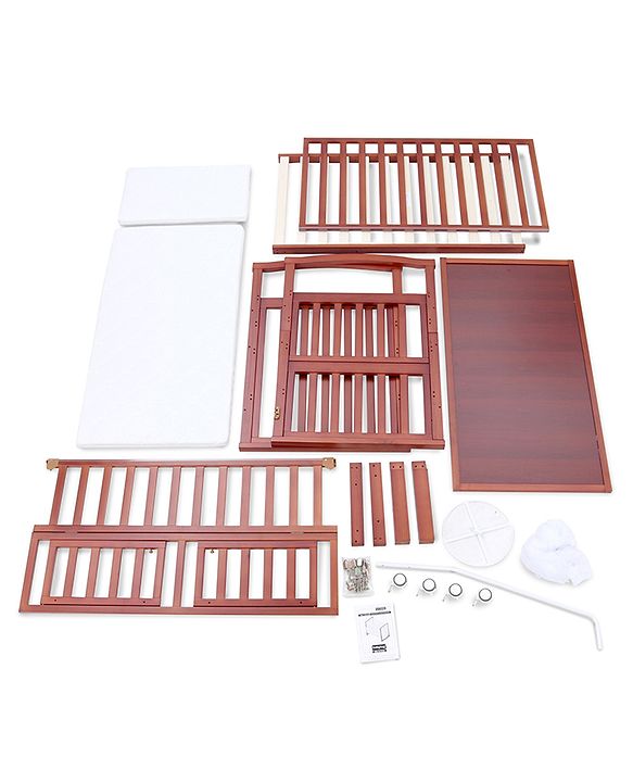 Babyhug Chester 3 In 1 Rocking Cot Cum Junior Bed With Mattress - Dark Brown
