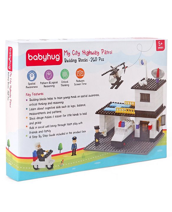 Babyhug Premium City Concept 260 Pcs Blocks with Base Plate| Creative Construction Set and Interlocking Toy| Educational and Learning Toy for Children| BIS Certified| Non-Toxic