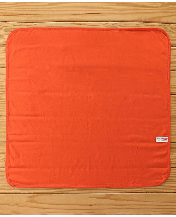 Babyhug Terry Cotton Knit Hooded Towel Teddy Applique - Orange