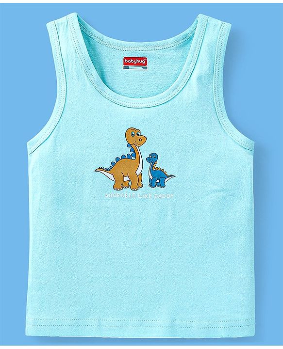 Babyhug 100% Cotton Sleeveless Sando Striped & Dino Print Pack of 3 - Orange White & Blue