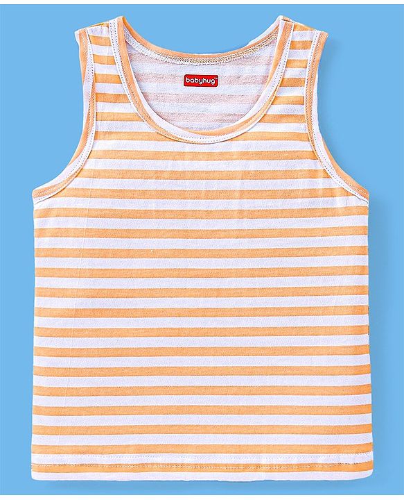 Babyhug 100% Cotton Sleeveless Sando Striped & Dino Print Pack of 3 - Orange White & Blue
