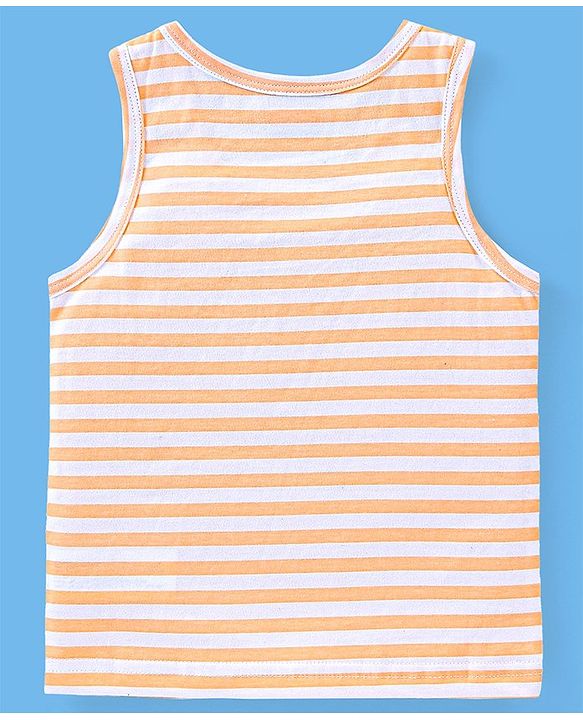 Babyhug 100% Cotton Sleeveless Sando Striped & Dino Print Pack of 3 - Orange White & Blue