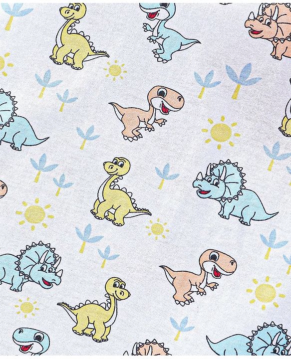 Babyhug 100% Cotton Sleeveless Sando Striped & Dino Print Pack of 3 - Orange White & Blue