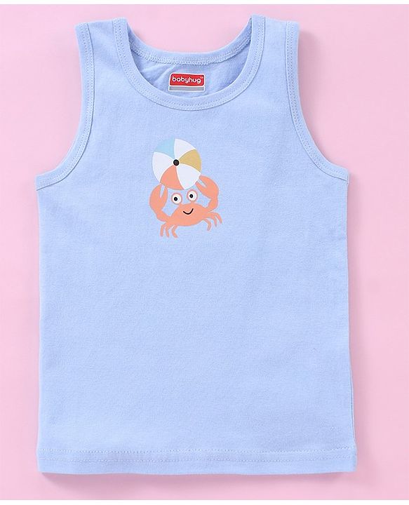 Babyhug 100% Cotton Sleeveless Sando Striped & Beach Print Pack of 3 - Blue