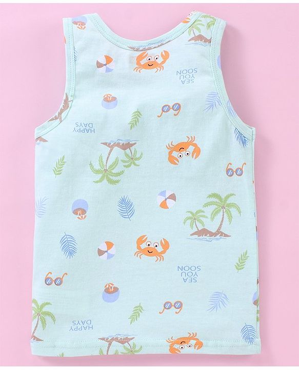 Babyhug 100% Cotton Sleeveless Sando Striped & Beach Print Pack of 3 - Blue