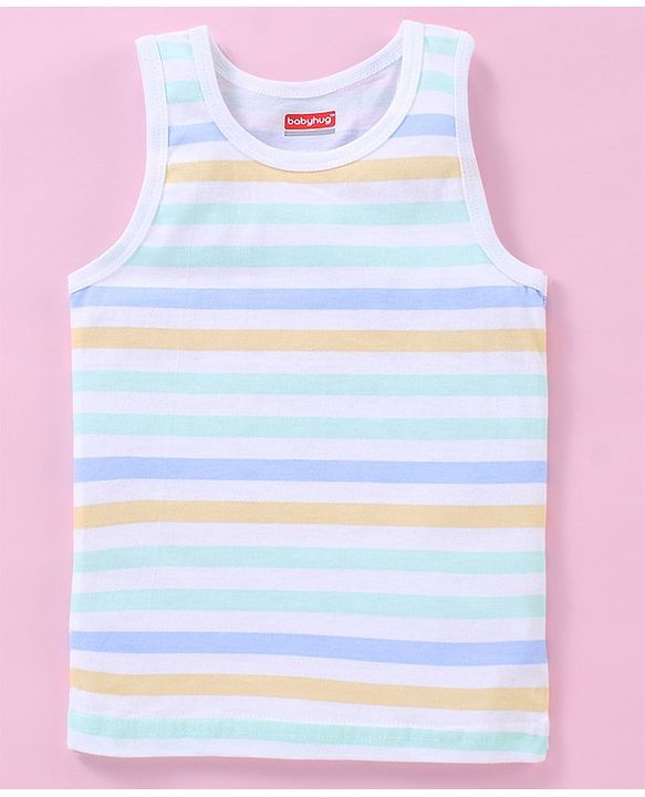 Babyhug 100% Cotton Sleeveless Sando Striped & Beach Print Pack of 3 - Blue