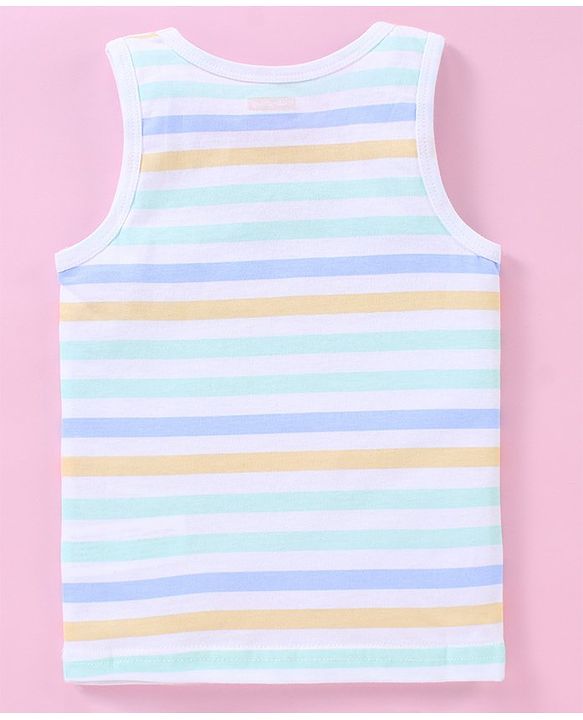 Babyhug 100% Cotton Sleeveless Sando Striped & Beach Print Pack of 3 - Blue
