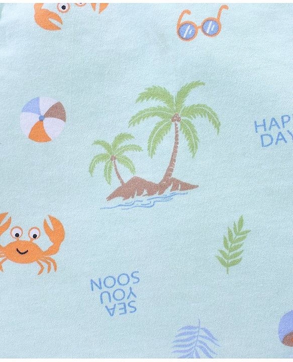Babyhug 100% Cotton Sleeveless Sando Striped & Beach Print Pack of 3 - Blue