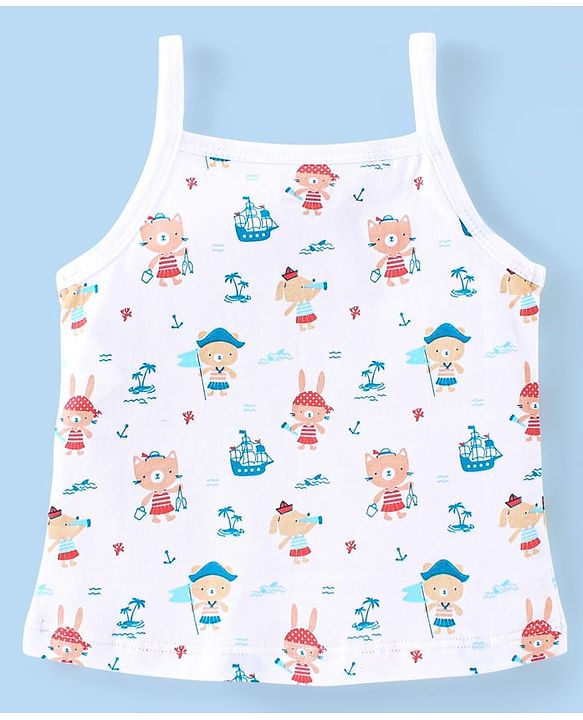 Babyhug 100% Cotton Knit Sleeveless Striped Slips Teddy Print Pack of 3 - Red Pink & White