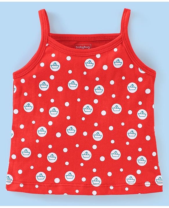 Babyhug 100% Cotton Knit Sleeveless Striped Slips Teddy Print Pack of 3 - Red Pink & White
