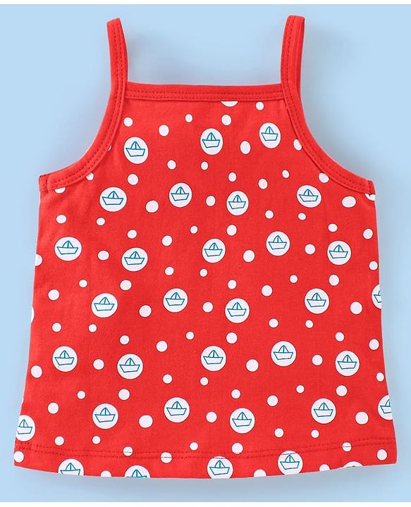 Babyhug 100% Cotton Knit Sleeveless Striped Slips Teddy Print Pack of 3 - Red Pink & White