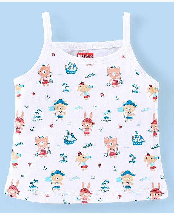Babyhug 100% Cotton Knit Sleeveless Striped Slips Teddy Print Pack of 3 - Red Pink & White